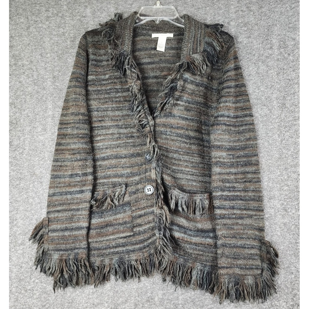 Sarah Spencer Cardigan Sweater Womens Small Striped Fringe Boho Knit Button